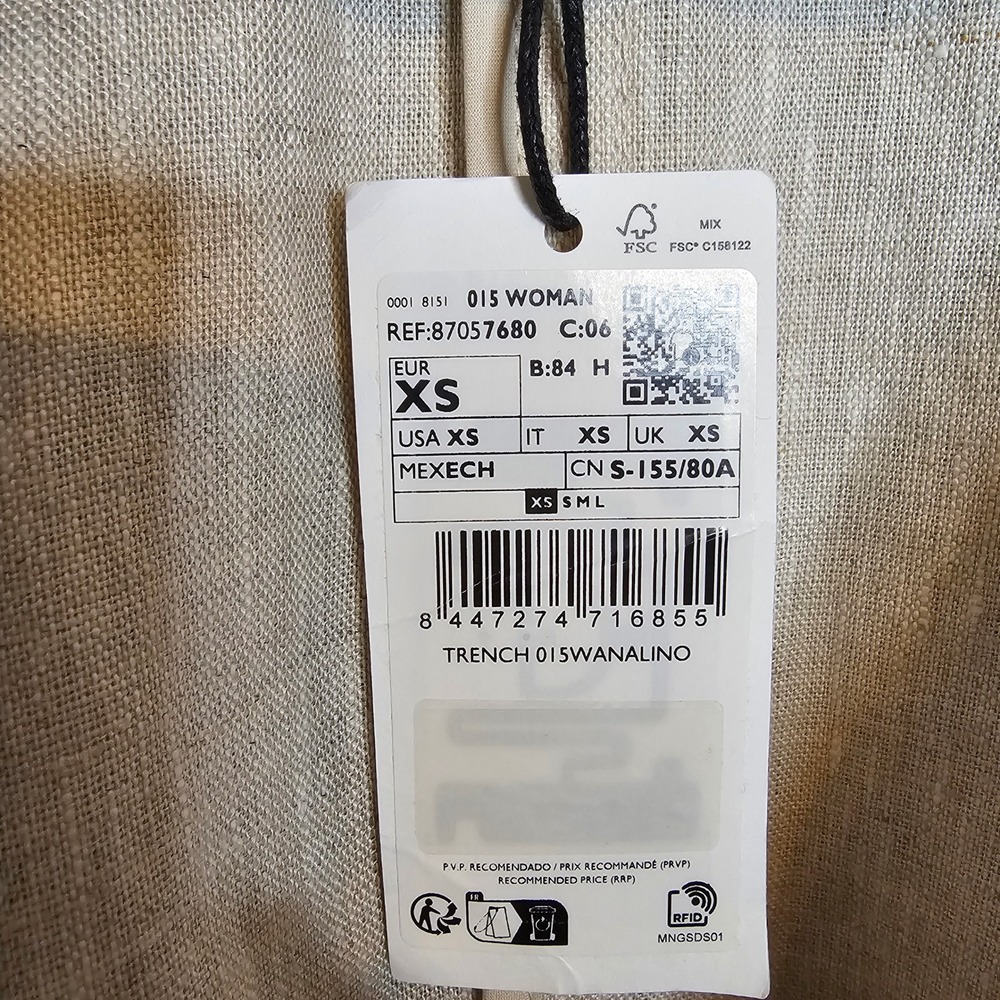NWT Mango 100% Linen Trench Coat Oatmeal Beige Longline Belted Duster XS S M - Picture 10 of 13